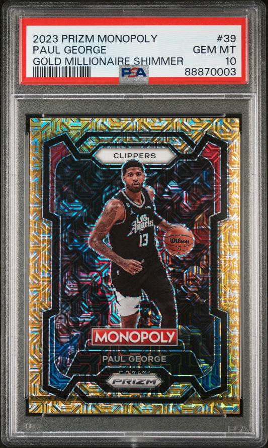 2023 Panini Prizm Monopoly #39 Paul George Gold Millionaire Shimmer PSA 10