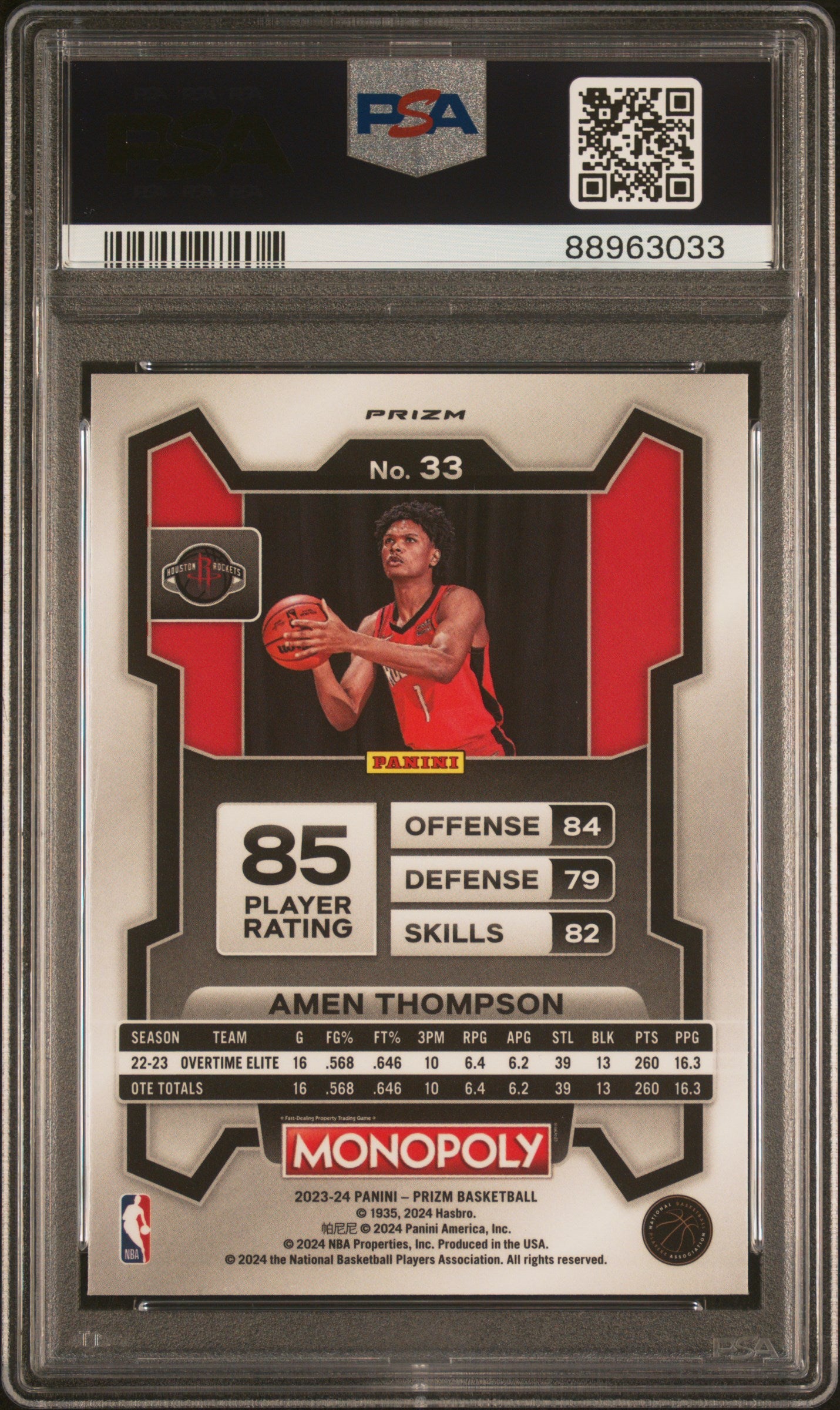 2023 Panini Prizm Monopoly #33 Amen Thompson Purple PSA 10