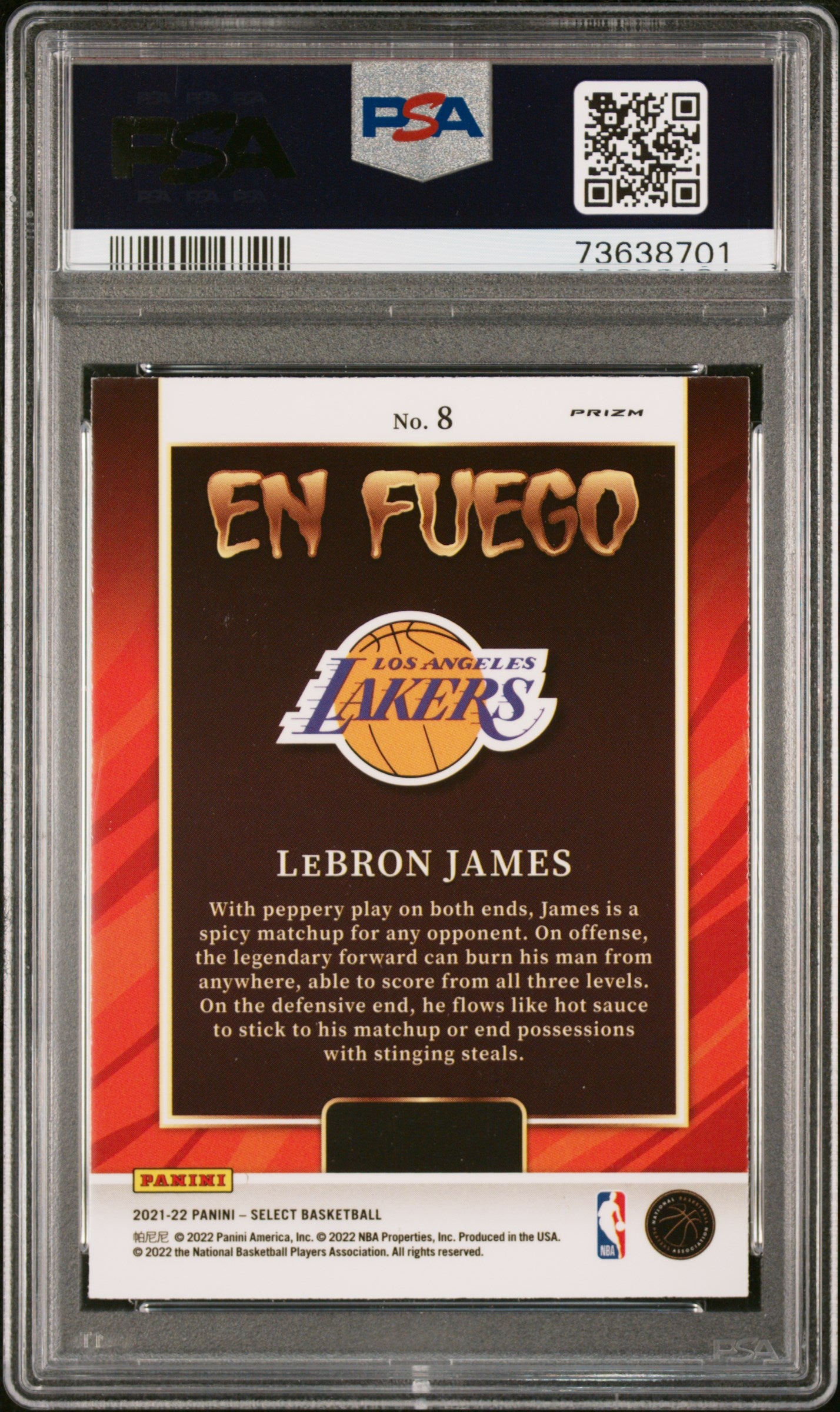 2021 Panini Select En Fuego #8 Lebron James En Fuego-Silver Prizm PSA 9