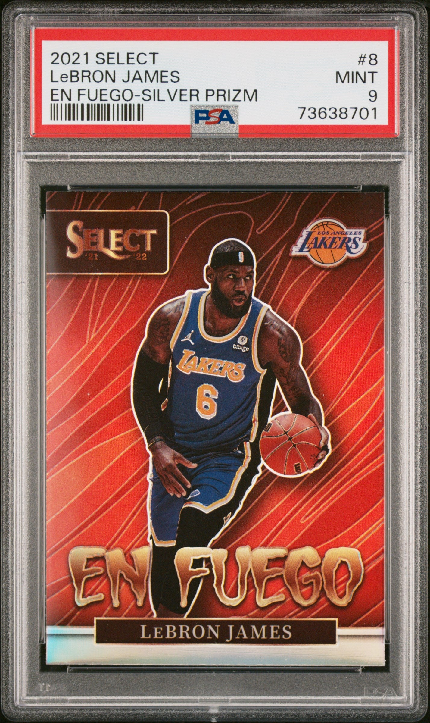 2021 Panini Select En Fuego #8 Lebron James En Fuego-Silver Prizm PSA 9