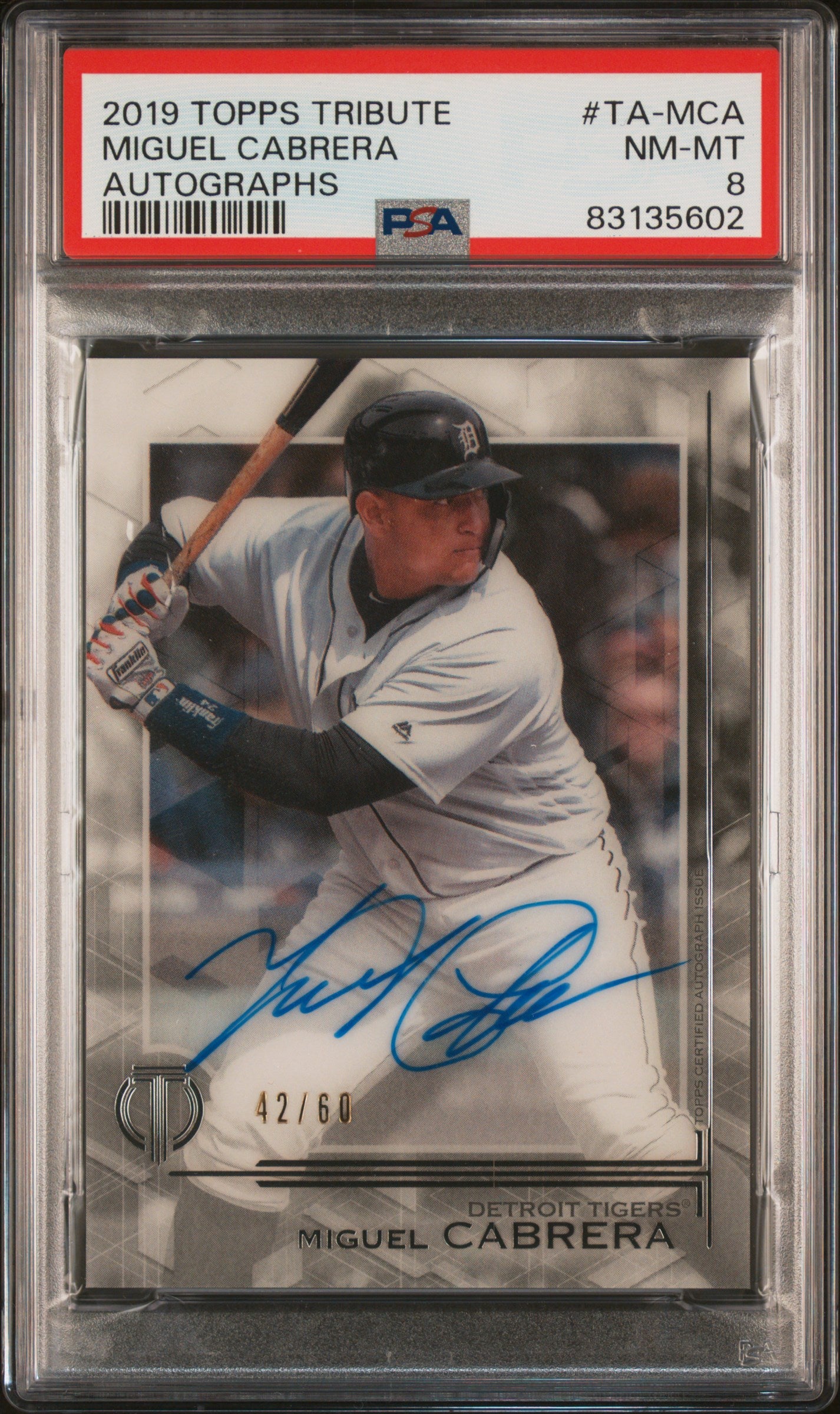 2019 Topps Tribute Autographs #TA-MCA Miguel Cabrera Autographs PSA 8