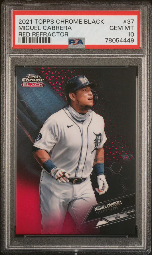 2021 Topps Chrome Black #37 Miguel Cabrera Red Refractor PSA 10