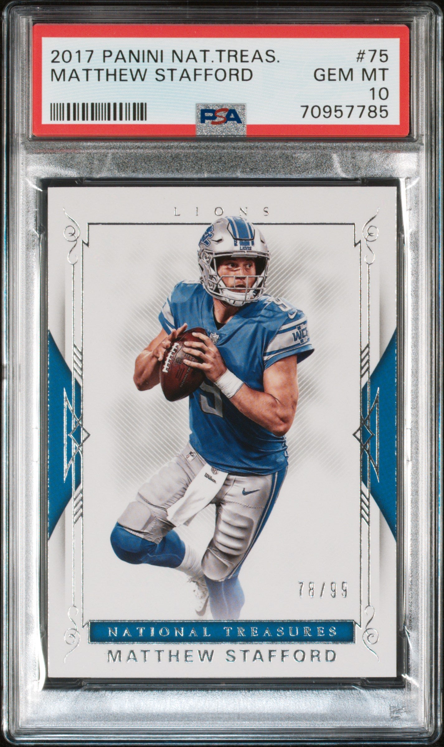 2017 Panini National Treasures #75 Matthew Stafford PSA 10