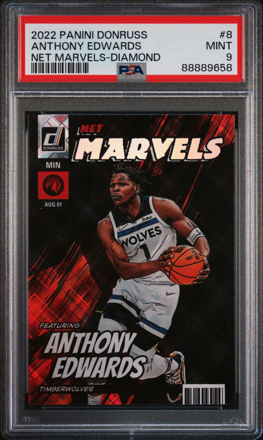 2022 Panini Donruss Net Marvels #8 Anthony Edwards Net Marvels-Diamond PSA 9