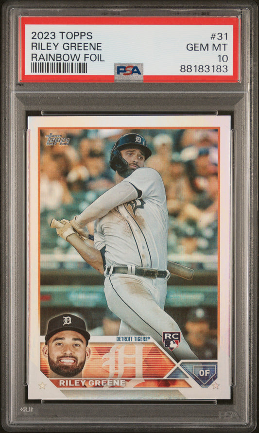 2023 Topps #31 Riley Greene Rainbow Foil PSA 10