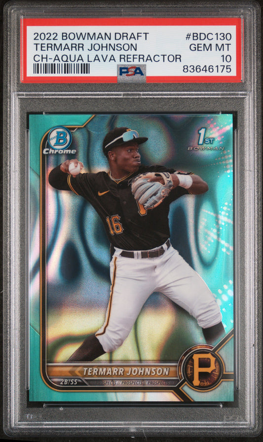 2022 Bowman Draft #BDC130 Termarr Johnson Ch-Aqua Lava Refractor PSA 10