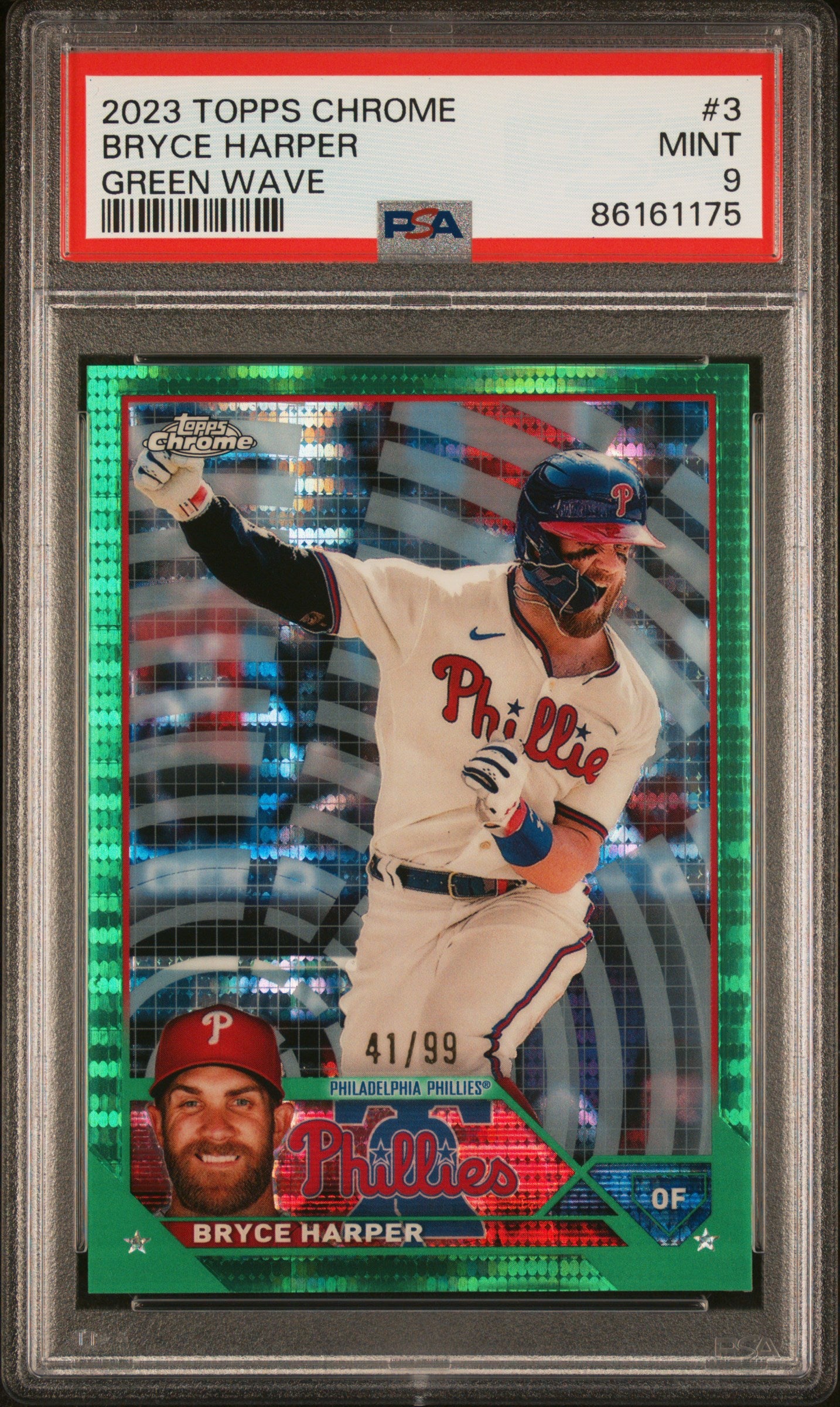 2023 Topps Chrome #3 Bryce Harper Green Wave PSA 9