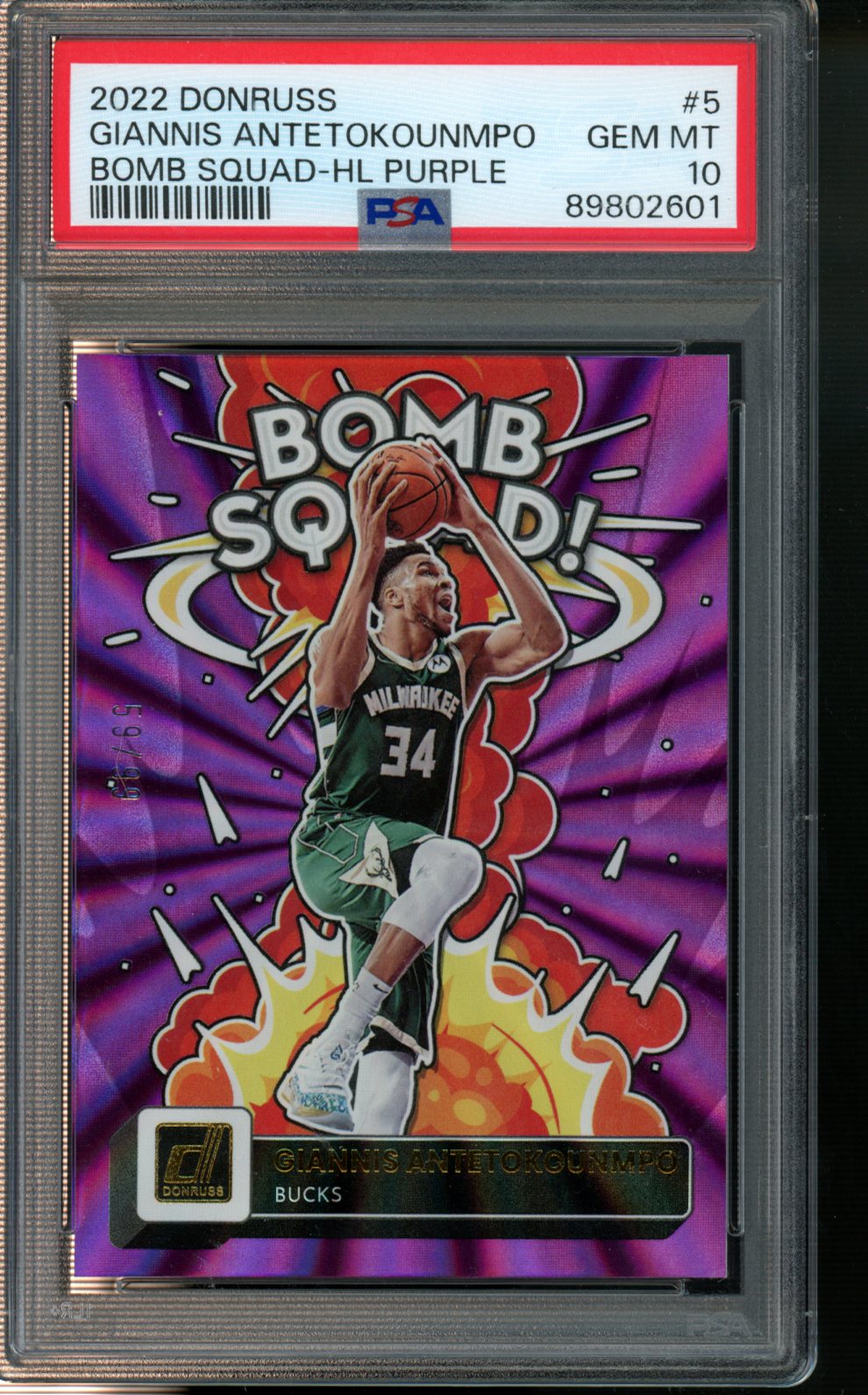 2022 Panini Donruss Bomb Squad #5 Giannis Antetokounmpo-Hl Purple PSA 10