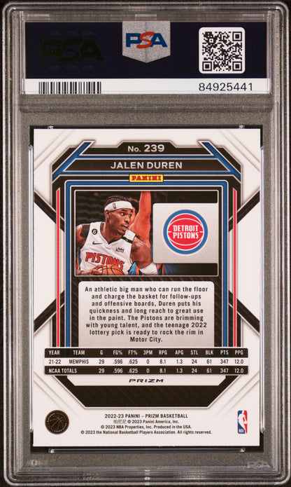 2022 Panini Prizm #239 Jalen Duren Ice PSA 10