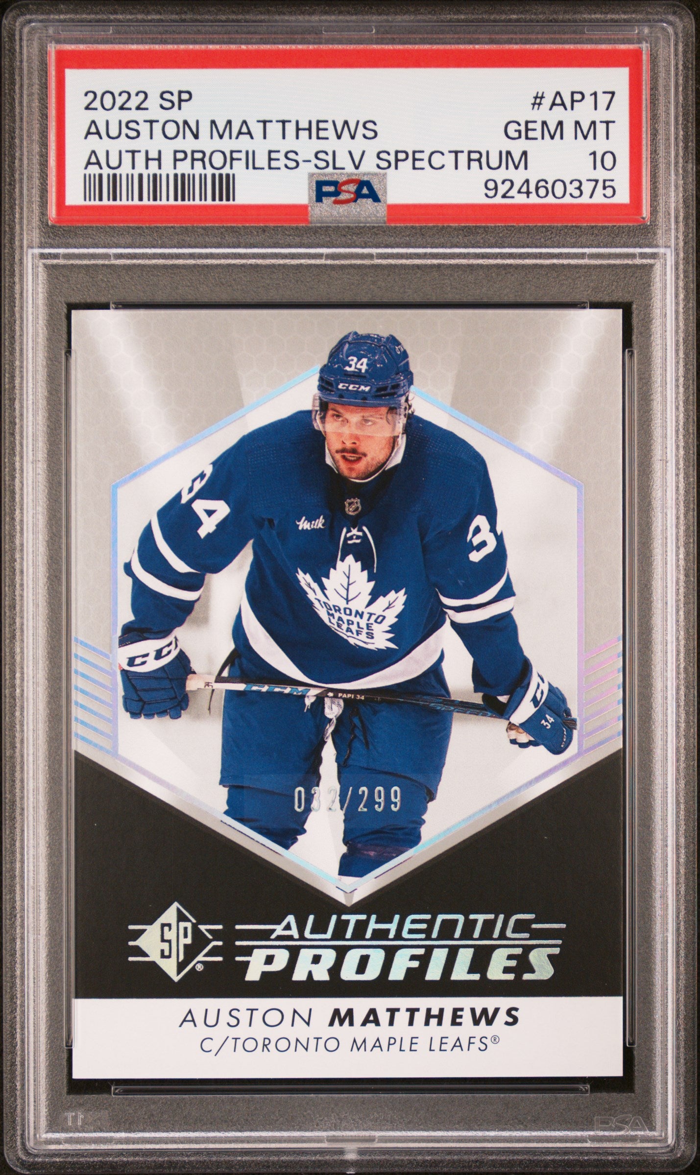 2022 Sp Authentic Profiles #AP17 Auston Matthews-Slv Spectrum PSA 10