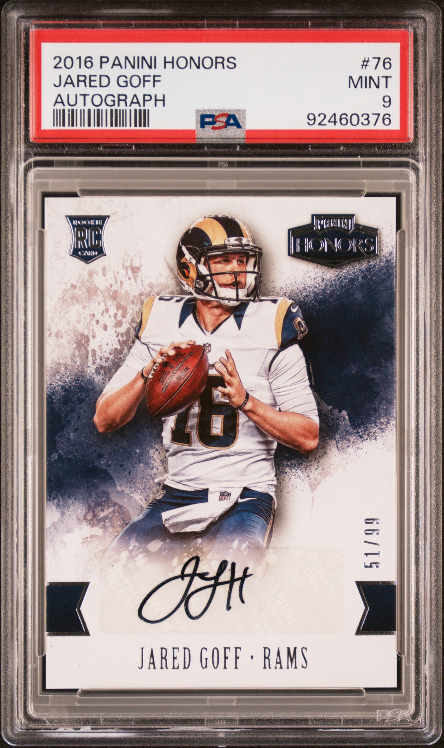 2016 Panini Honors #76 Jared Goff Autograph PSA 9