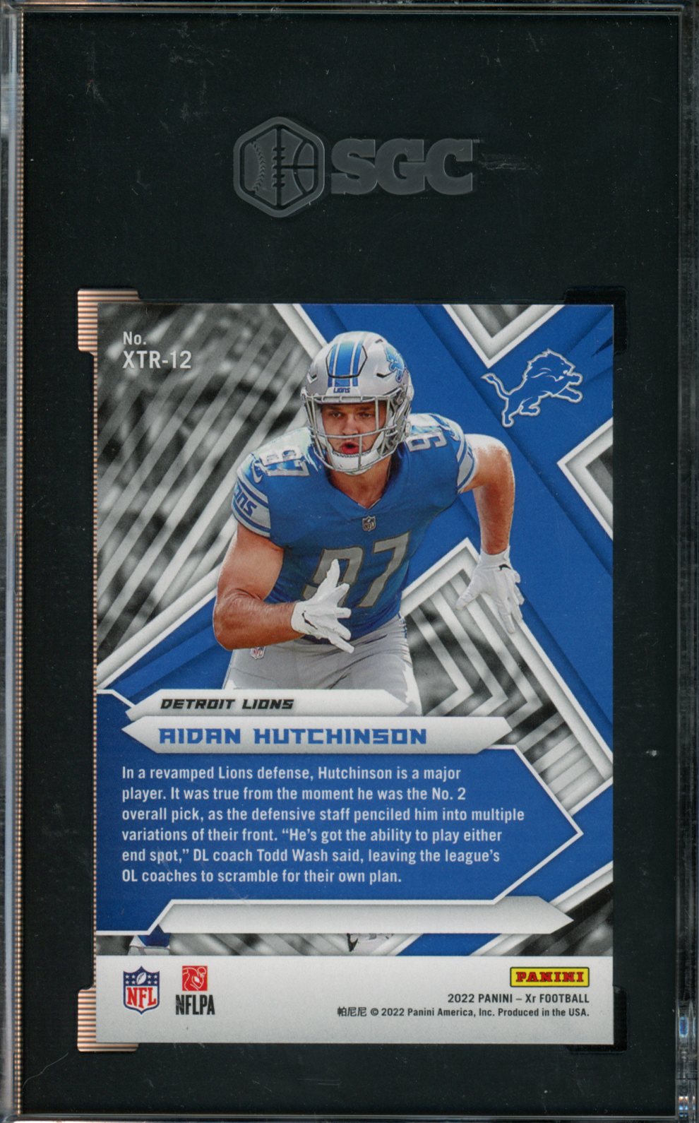 2022 Panini XR XTR-12 Aidan Hutchinson Xtreme Rookies Gold 5/10 PSA 9.5