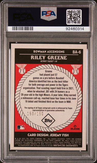 2023 BOWMAN CHROME BOWMAN ASCENSIONS AUTOGRAPH #BA6 RILEY GREENE
