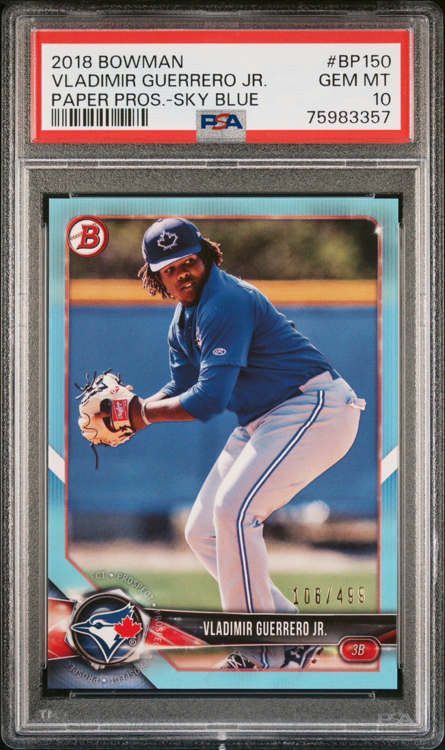 2018 Bowman Paper Prospects #BP150 Vladimir Guerrero Jr. -Sky Blue PSA 10