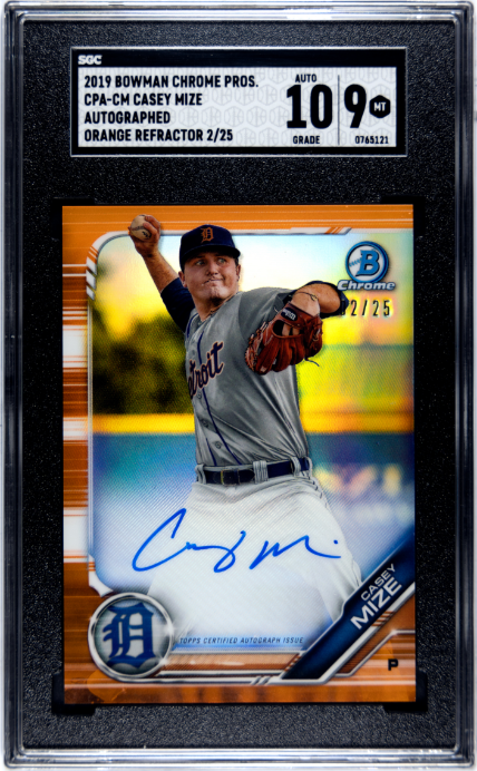 2019 Bowman Chrome Draft #CPA-CM Casey Mize Auto. Orange Refractor SGC 9