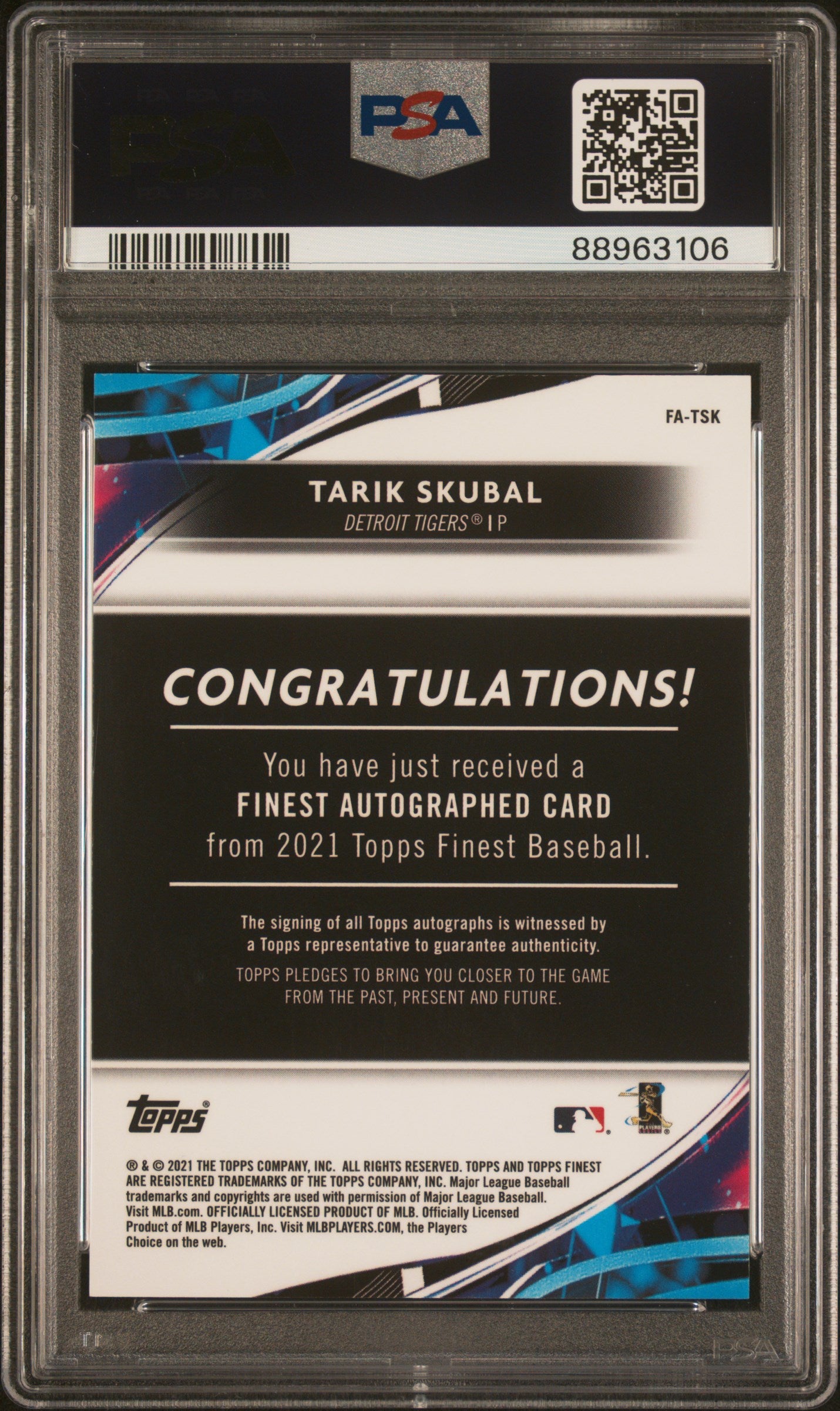 2021 Topps Finest Auto #TSK Tarik Skubal-Green Wave Ref. PSA 9