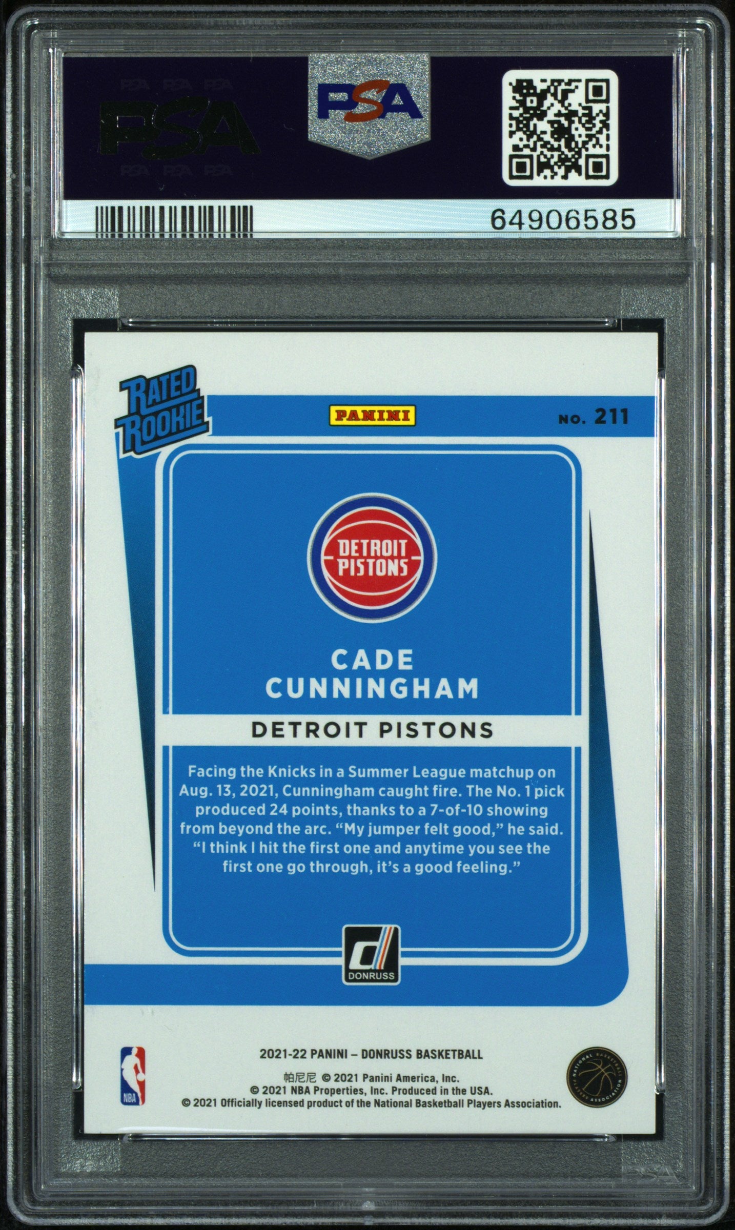 2021 Panini Donruss #211 Cade Cunningham Red Choice PSA 9