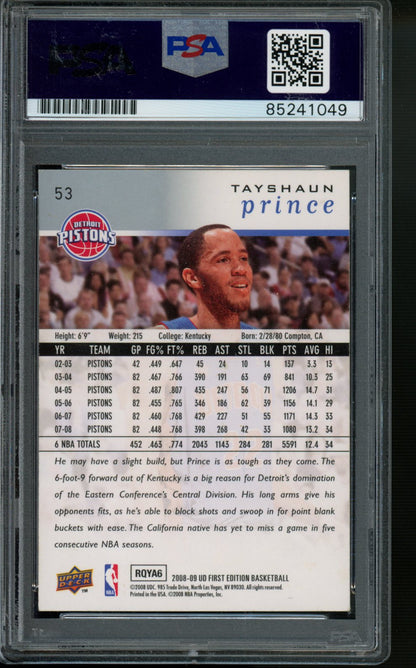 2008-09 Upper Deck #53 Tayshaun Prince PSA Authentic Auto.