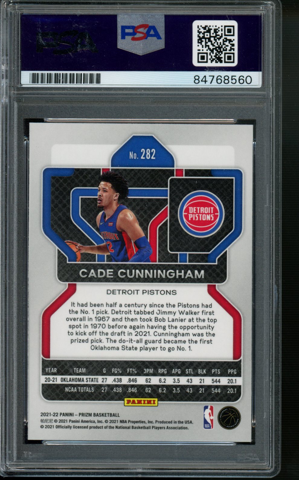 2021-22 Panini Prizm #282 Cade Cunningham PSA Authentic Auto.