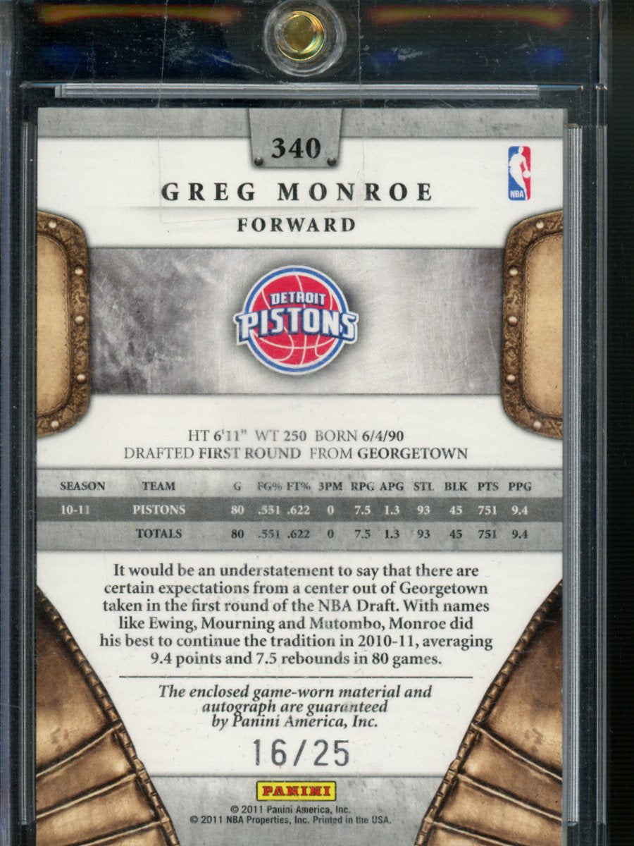 2011 Panini #340 Greg Monroe Patch and Auto. /25