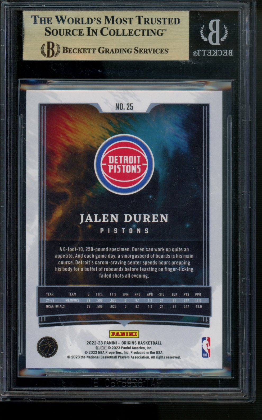 2022-23 Panini Origins #25 Jalen Duren BGS 9.5 -Gold /10