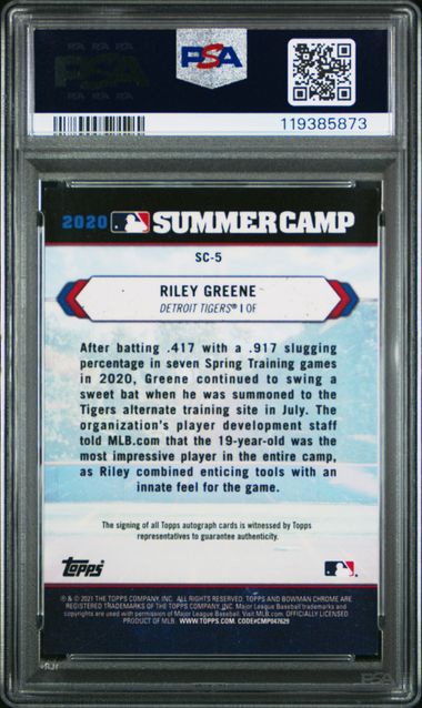 2021 BOWMAN CHROME 2020 SUMMER CAMP #SC5 RILEY GREENE 2020 SUMMER CAMP-AUTO.