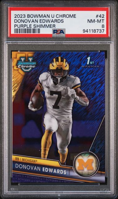 2023 BOWMAN UNIVERSITY CHROME #42 DONOVAN EDWARDS PURPLE SHIMMER