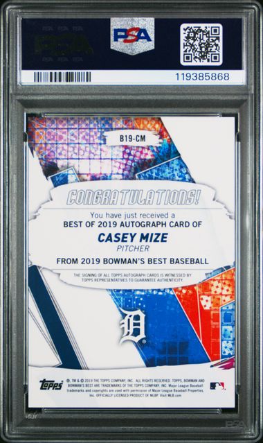 2019 BOWMAN'S BEST BEST OF 2019 AUTOGRAPHS #B19CM CASEY MIZE BEST/2019 AUTO-BLUE REF.