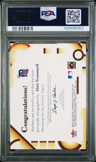 2001 FLEER GREATS ALAN TRAMMELL AUTOGRAPHED