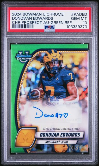 2024 BOWMAN UNIVERSITY CHROME BOWMAN CHROME PROSPECT AUTOGRAPHS #PADED DONOVAN EDWARDS CHR PROSPECT AU-GREEN REF