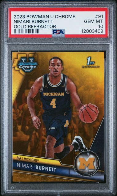 2023 BOWMAN UNIVERSITY CHROME #91 NIMARI BURNETT GOLD REFRACTOR