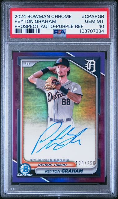 2024 BOWMAN CHROME PROSPECT AUTOGRAPHS #CPAPGR PEYTON GRAHAM PROSPECT AUTO-PURPLE REF