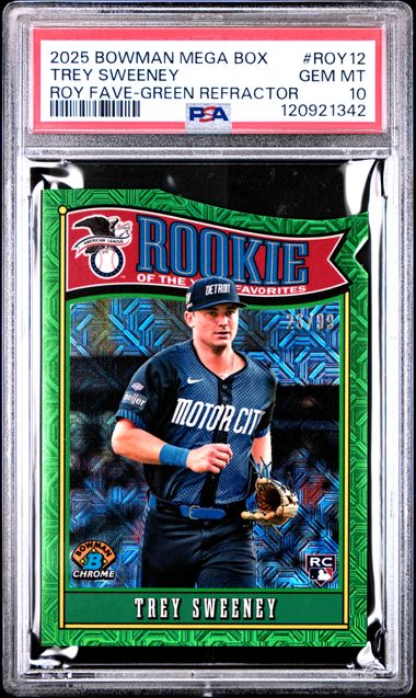 2025 BOWMAN MEGA BOX ROY FAVORITES #ROY12 TREY SWEENEY ROY FAVE-GREEN REFRACTOR
