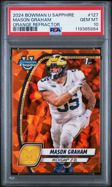 2024 BOWMAN UNIVERSITY CHROME SAPPHIRE #127 MASON GRAHAM ORANGE REFRACTOR