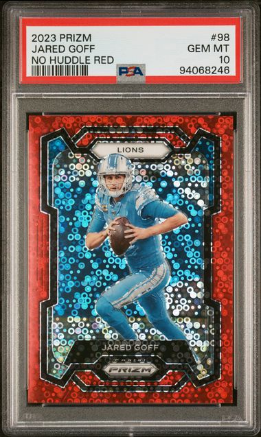 2023 PANINI PRIZM #98 JARED GOFF NO HUDDLE RED