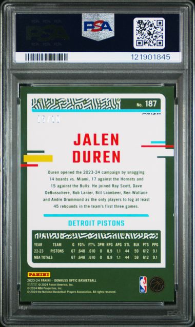 2023 PANINI DONRUSS OPTIC #187 JALEN DUREN FAST BREAK GOLD