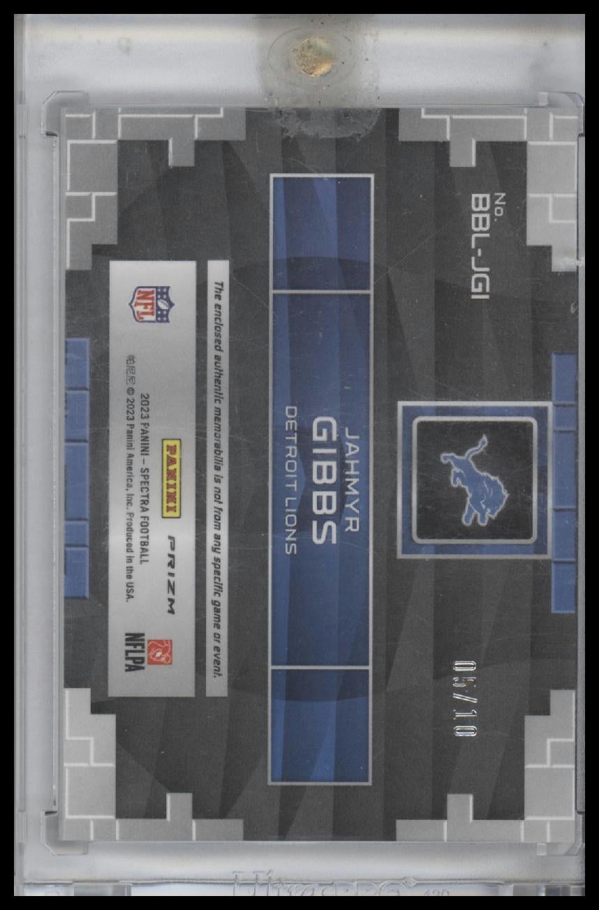 2023 Panini Spectra - Building Blocks Jahmyr Gibbs Meta Prizm 05/10 (MEM, RC)