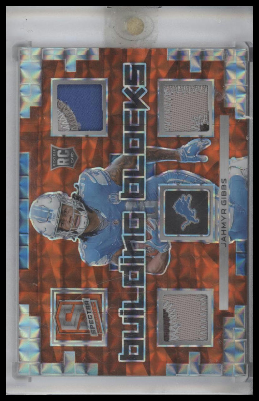 2023 Panini Spectra - Building Blocks Jahmyr Gibbs Meta Prizm 05/10 (MEM, RC)
