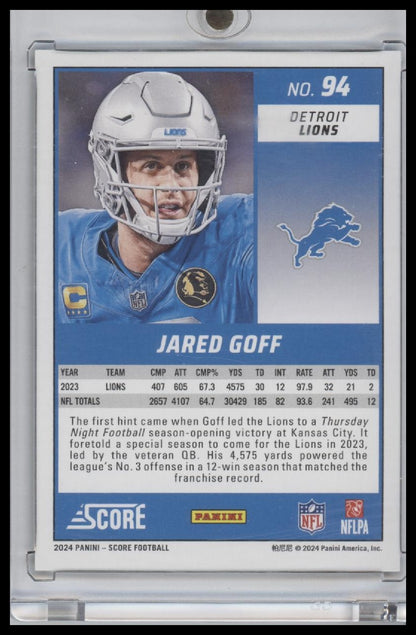 Jared Goff #94 2024 Panini-Score /6 green refractor