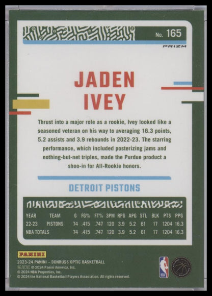2023-24 Panini Donruss Optic Basketball Jaden Ivey #165 purple shock