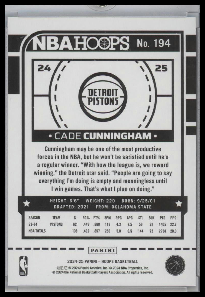 2024-25 Panini NBA Hoops Cade Cunningham Teal Explosion #194 - Detroit Pistons