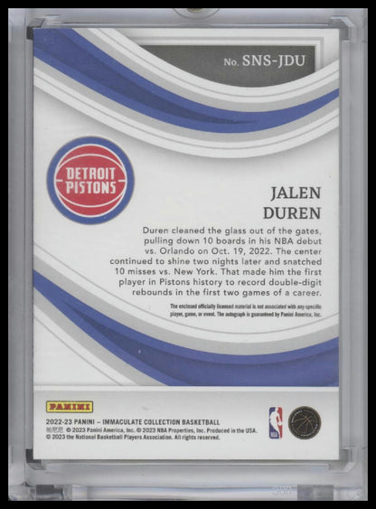 Jalen Duren 2022-23 Panini Immaculate RC Rookie Sneaker Swatch Patch Auto /49