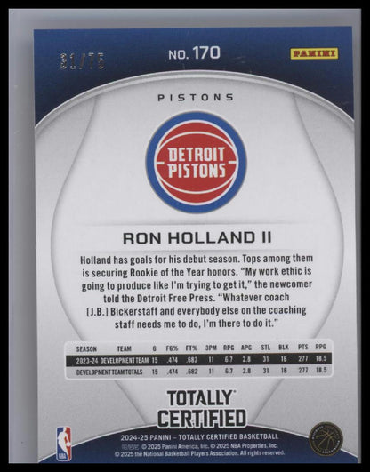 2024-25 Panini Totally Certified NBA Ron Holland II RC Orange Mirror /75 #170