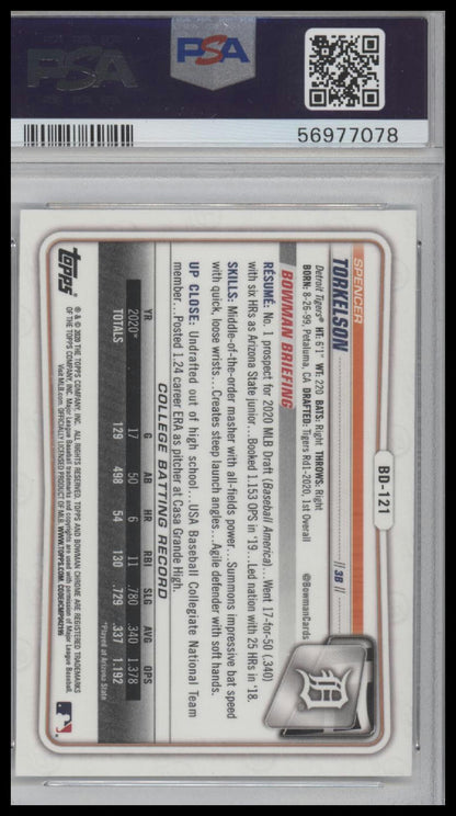 2020 BOWMAN DRAFT #BD121 SPENCER TORKELSON CHROME-SPARKLE REFRACTOR