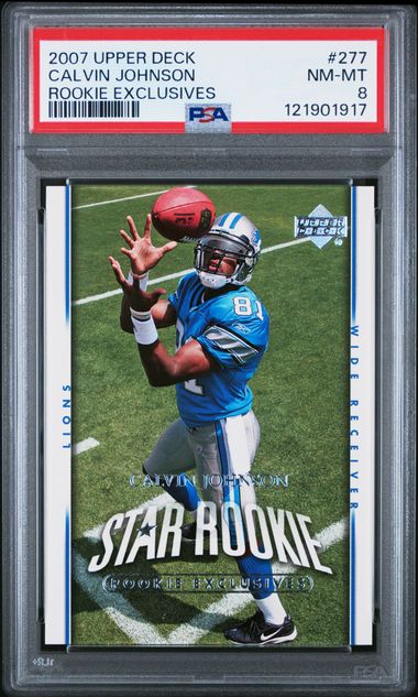 2007 UPPER DECK #277 CALVIN JOHNSON ROOKIE EXCLUSIVES psa 8
