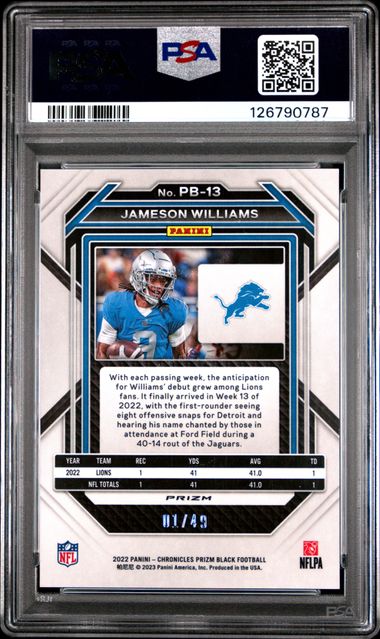 2022 PANINI CHRONICLES PRIZM BLACK #PB13 JAMESON WILLIAMS PRIZM BLACK-GREEN