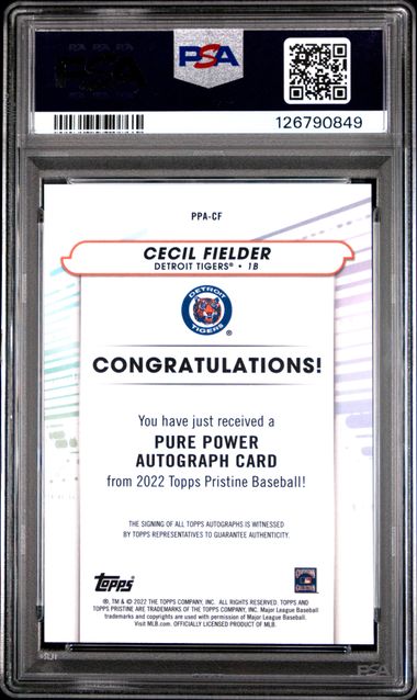 2022 TOPPS PRISTINE PURE POWER AUTOGRAPHS #PPA-CF CECIL FIELDER PURE POWER AUTOGRAPHS
