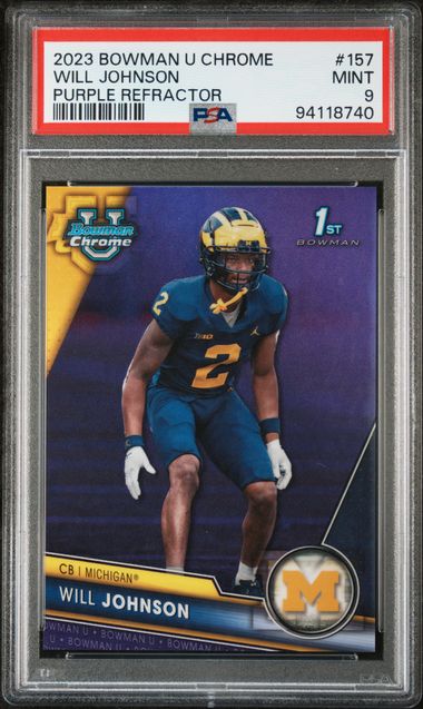 2023 BOWMAN UNIVERSITY CHROME #157 WILL JOHNSON PURPLE REFRACTOR