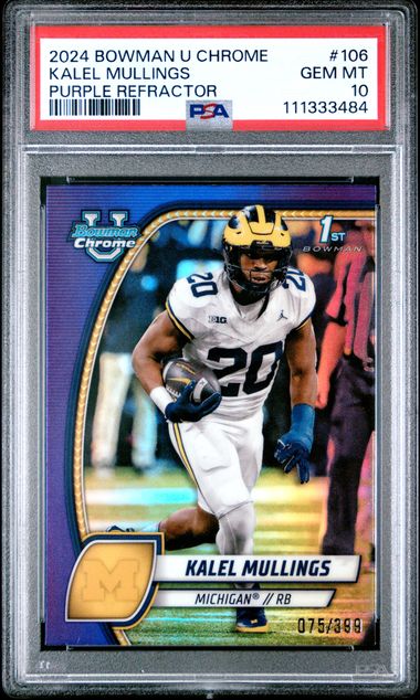 2024 BOWMAN UNIVERSITY CHROME #106 KALEL MULLINGS PURPLE REFRACTOR