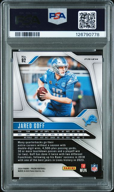 2024 PANINI PRIZM #92 JARED GOFF BLACK & RED CHECKER